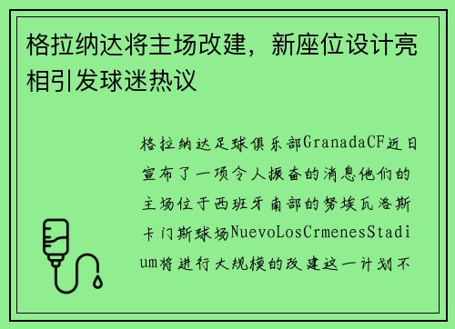 格拉纳达将主场改建，新座位设计亮相引发球迷热议